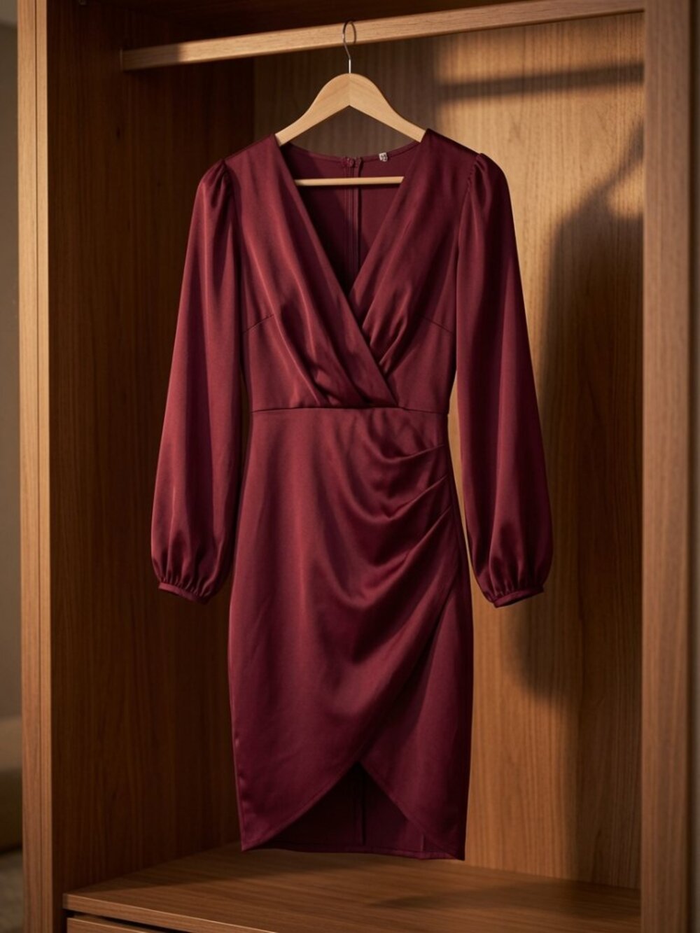 New with tags: Burgundy Pleated Satin Midi dress